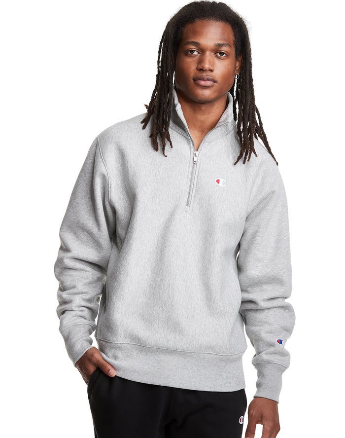 Champion Mens Sweatshirt NZ - Reverse Weave 1/4 Zip Embroidered C Logo Grey ( 3498-VNMGR )